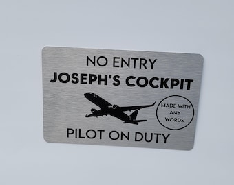 Aeroplane gift, Aircraft plane door sign, Gamer pilot silver plaque with name