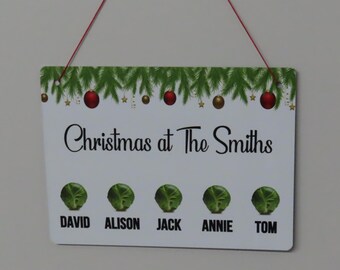 Personalised Christmas Plaque, Funny Sprout Door Sign, Family names, Xmas gift