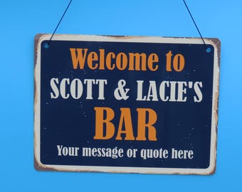 Personalised Bar Sign, Home Pub Gift, Cocktail Plaque, Any name and words