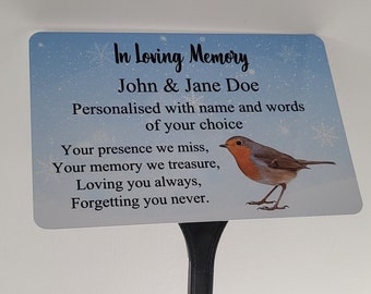 Personalised Robin Memorial Plaque with Stake, Metal Garden or Grave nameplate
