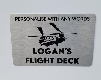 Military aircraft door sign, personalised gamer pilot plaque, chinook flight deck gift