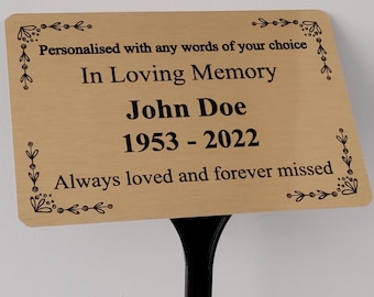 Personalised Memorial Plaque with Stake, Remembrance Garden, Gold Grave Marker