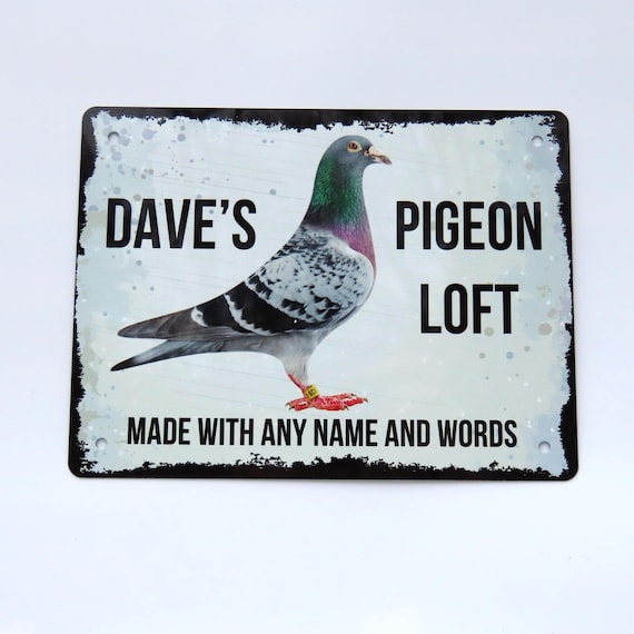 Pigeon Gift Loft Sign, Personalised Racing Bird Plaque, Metal Weatherproof