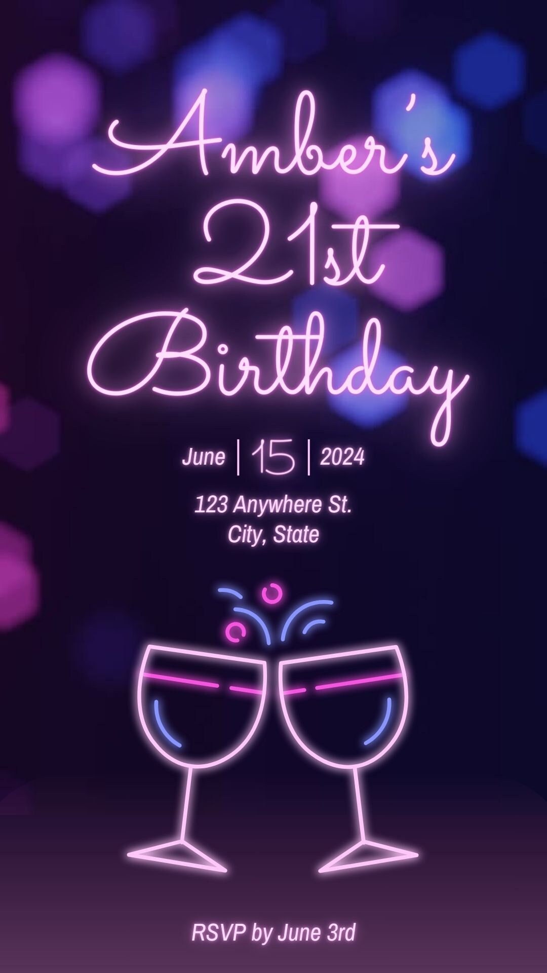 Twenty First Birthday Invite, Animated Text Invitation Template, Pink