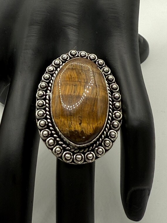 German Silver Tiger Eye Statement Ring, Size 6 - image 2
