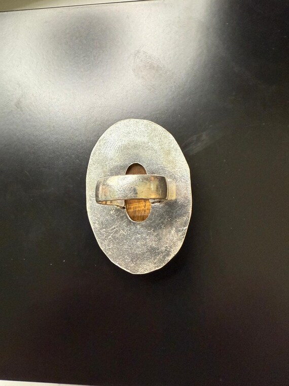 German Silver Tiger Eye Statement Ring, Size 6 - image 3