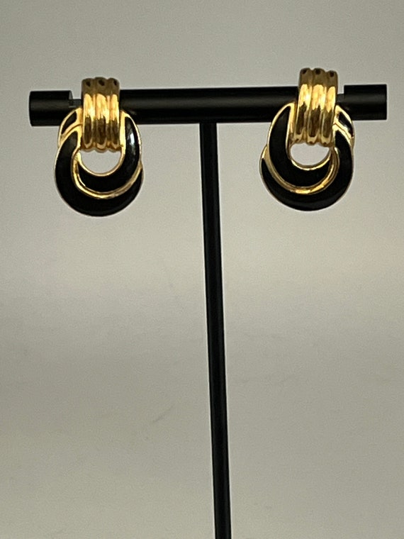 Vintage Signed Gold-Tone Black Trifari Earrings