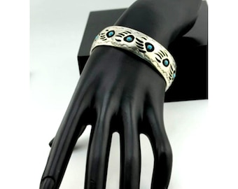 Navajo Bear Claw Turquoise Inset Bracelet Signed Pearlene Spencer