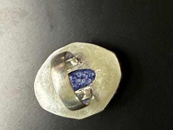 German Silver Lapis Lazuli Statement Ring, Size 8 - image 3