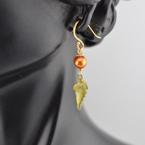 Michael Michaud Fern Small Single Leaf Wire Earrings W/Pearl