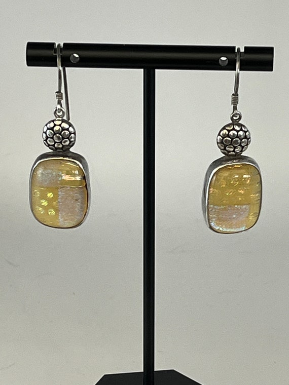 925 sterling silver yellow blue glass earrings
