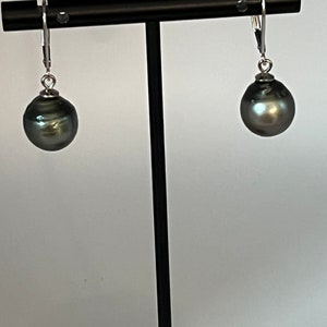 Echte zwarte Tahitiaanse parels sterlingzilveren oorbellen