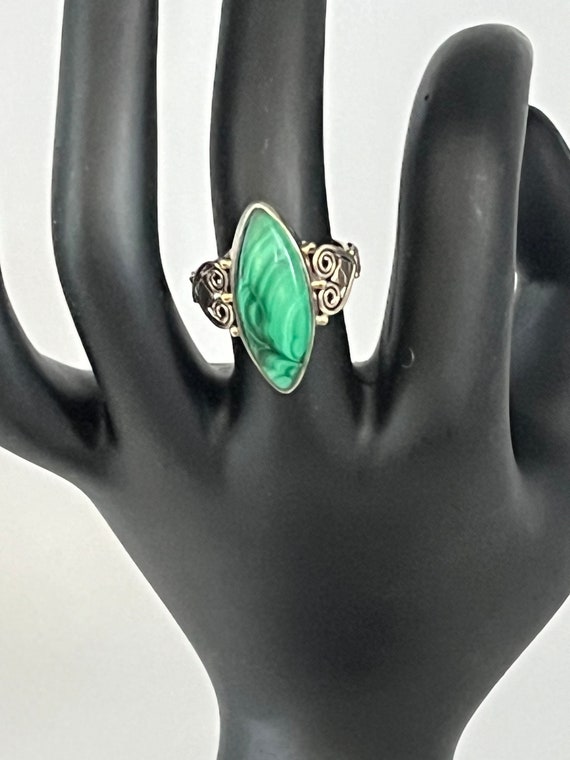 Sterling Silver Malachite Rock Stone Lapidary Ring - image 1