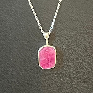 Sterling silver rough cut Ruby slice pendant necklace