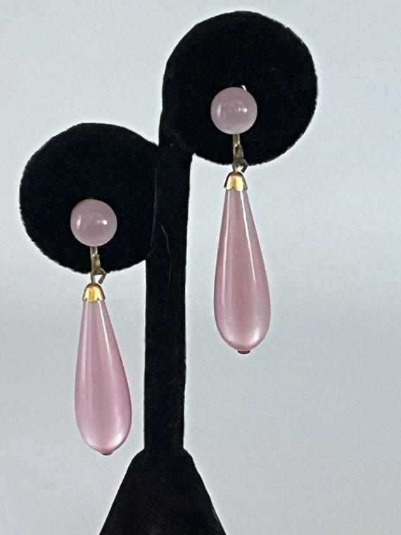 Vintage Pink Thermoset Dangle Earrings - image 1