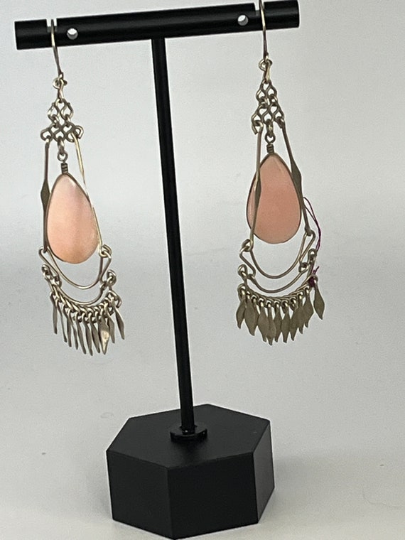 Vintage Silver Chandelier Pink Stone Earrings