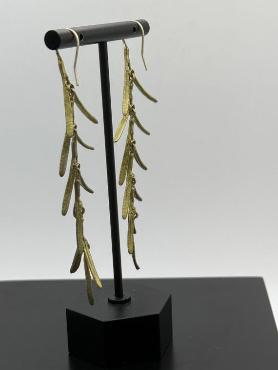 Orecchini Pendenti Michael Michaud, Serie Petite Herb Rosemary, Bronzo Placcato, Nuovi Con Etichette