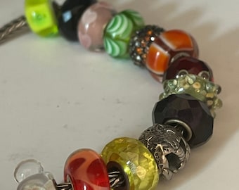 Original Trollbeads LAA Sterling Silber Bettelarmband mit 12 Glasperlen