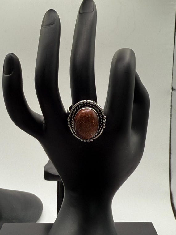 German Silver Red Sun Stone Statement Ring, Size 9 - image 1