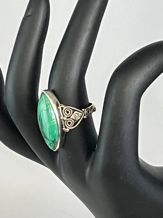 Sterling Silver Malachite Rock Stone Lapidary Ring - image 2