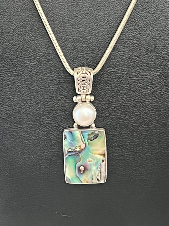 925 Sterling Silver Pearl Abalone Pendant Necklace