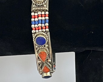 Bracelet vintage en cornaline et lapis Bracelet lapidaire en pierre de roche