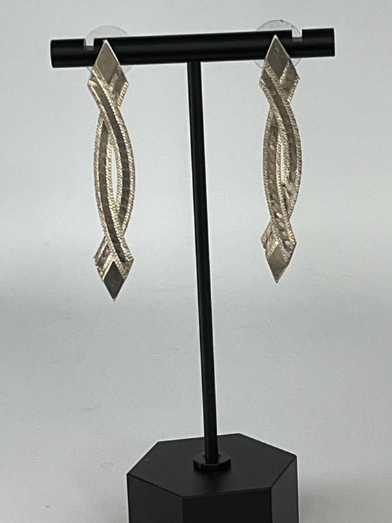 Boucles D'Oreilles Pendantes En Argent Massif 925 - Style Torsadé Créateur, Anciennes, Occasion