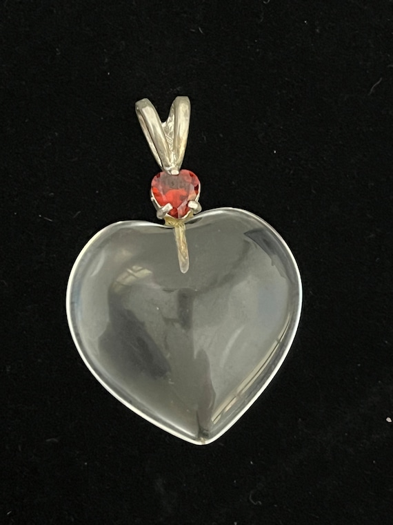 Vintage 925 Sterling Silver Glass Heart Pendant