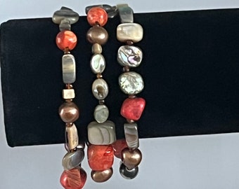 Ensemble de 3 bracelets SILPADA en argent 925 et perles de corail extensibles « Soleil de Toscane »