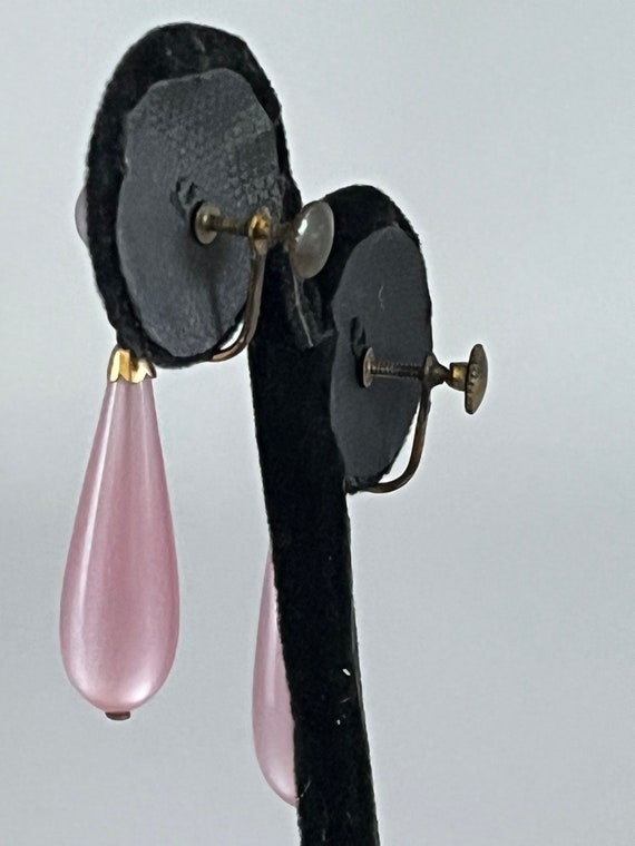Vintage Pink Thermoset Dangle Earrings - image 2