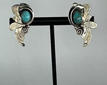 Vintage Sterling Silver Navajo Turquoise Earrings Signed by Carolyn Sandoval Hug