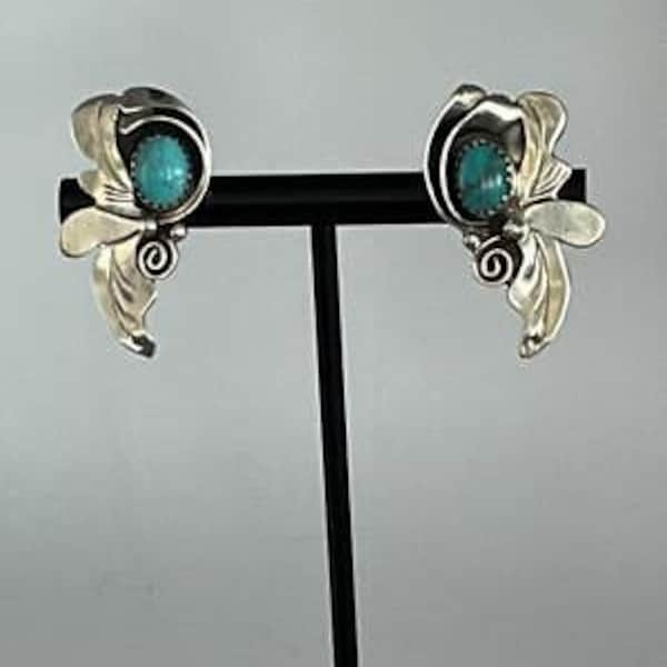 Vintage Sterling Silver Navajo Turquoise Earrings Signed by Carolyn Sandoval Hug