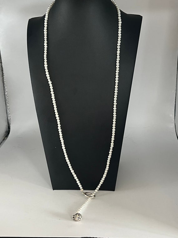 White Pearl Sterling Silver Lariat Necklace