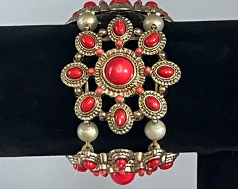 Ravissant bracelet manchette extensible indien en cornaline et « or » - Bijoux fantaisie