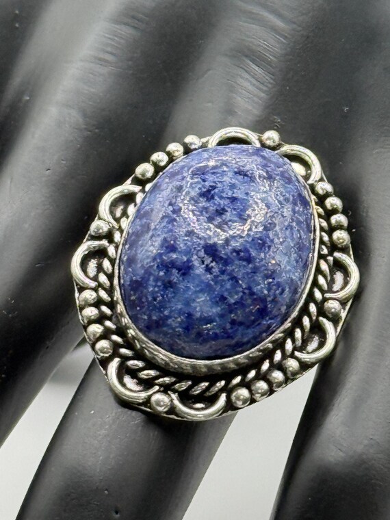 German Silver Lapis Lazuli Statement Ring, Size 8 - image 2