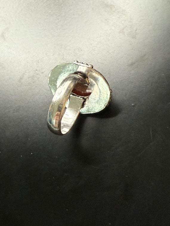 German Silver Red Sun Stone Statement Ring, Size 9 - image 3