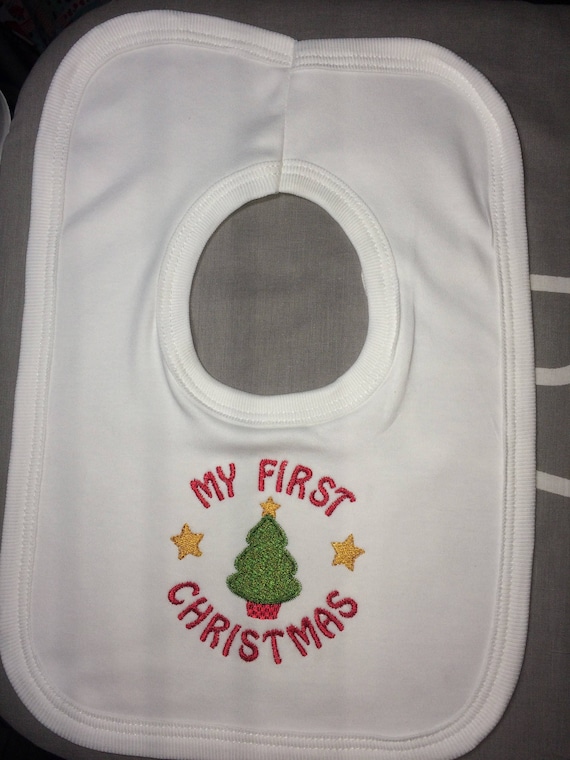 My 1st Christmas Reindeer Embroidered Baby Pull-Over Bib Gift Personalised First