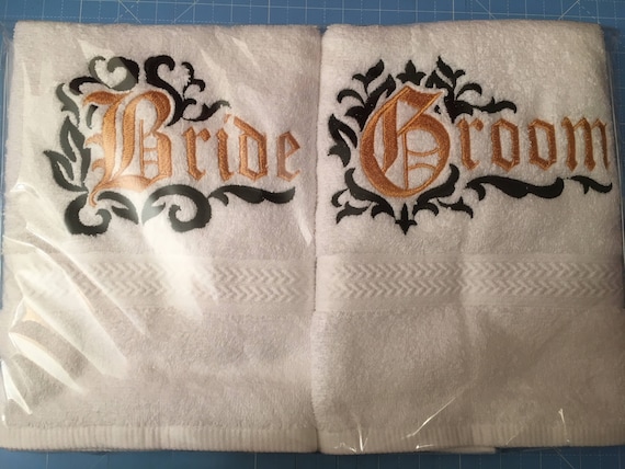 Embroidered his and hers towel set includes 2 hand towels great gift idea black