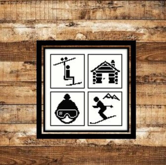 Skiing Cross Stitch Pattern Holiday Winter Travel Symbols Ski Etsy