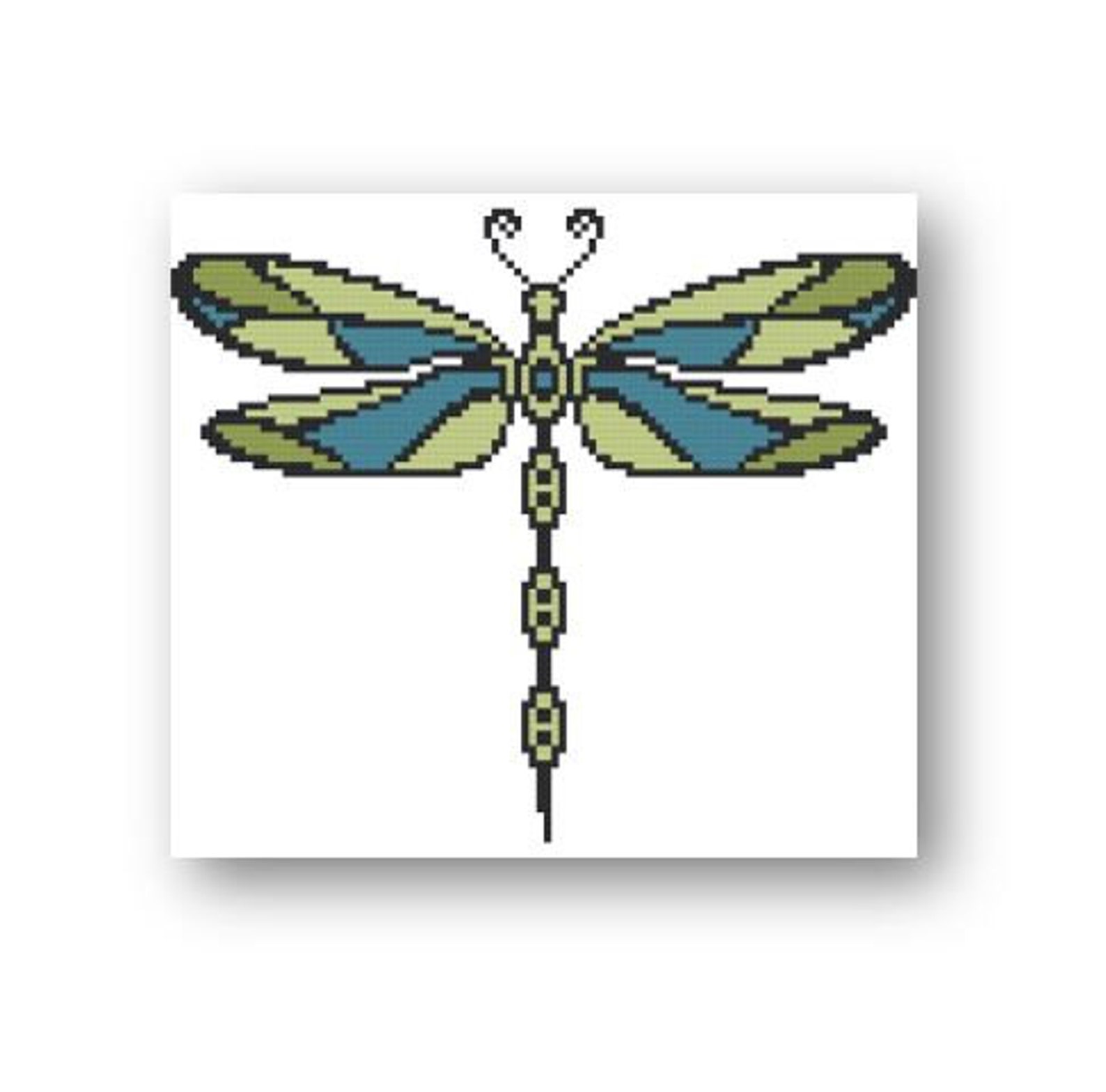 Dragonfly Cross Stitch Pattern Colourful Blue Green Insect Etsy UK