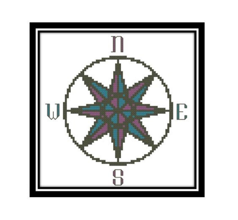 Star Compass Cross Stitch Pattern Geometric Travel Compass Etsy