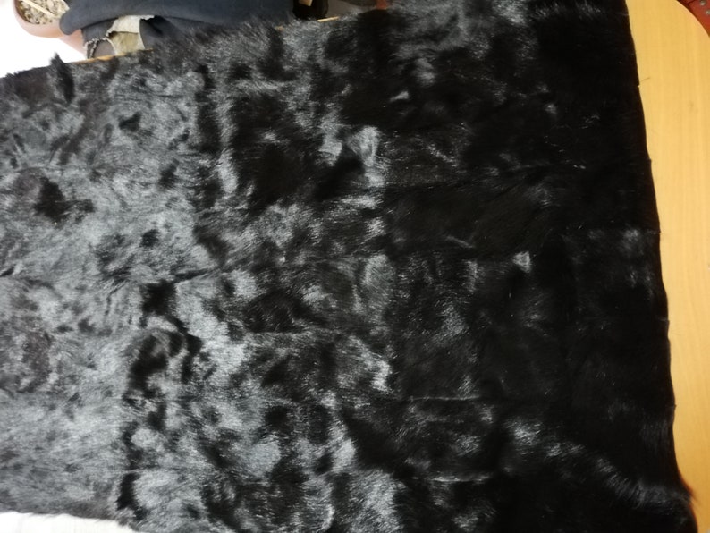 BLACK hair on patchwork Goat skin pelt hide leather HU18
