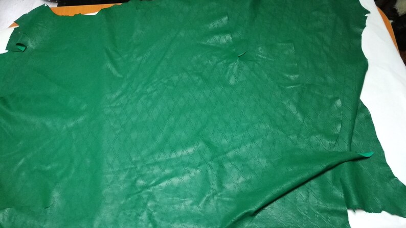 3 pcs GREEN distressed baclava pattern pinhole perforated engraved distressed lamb skin hide leather DE18