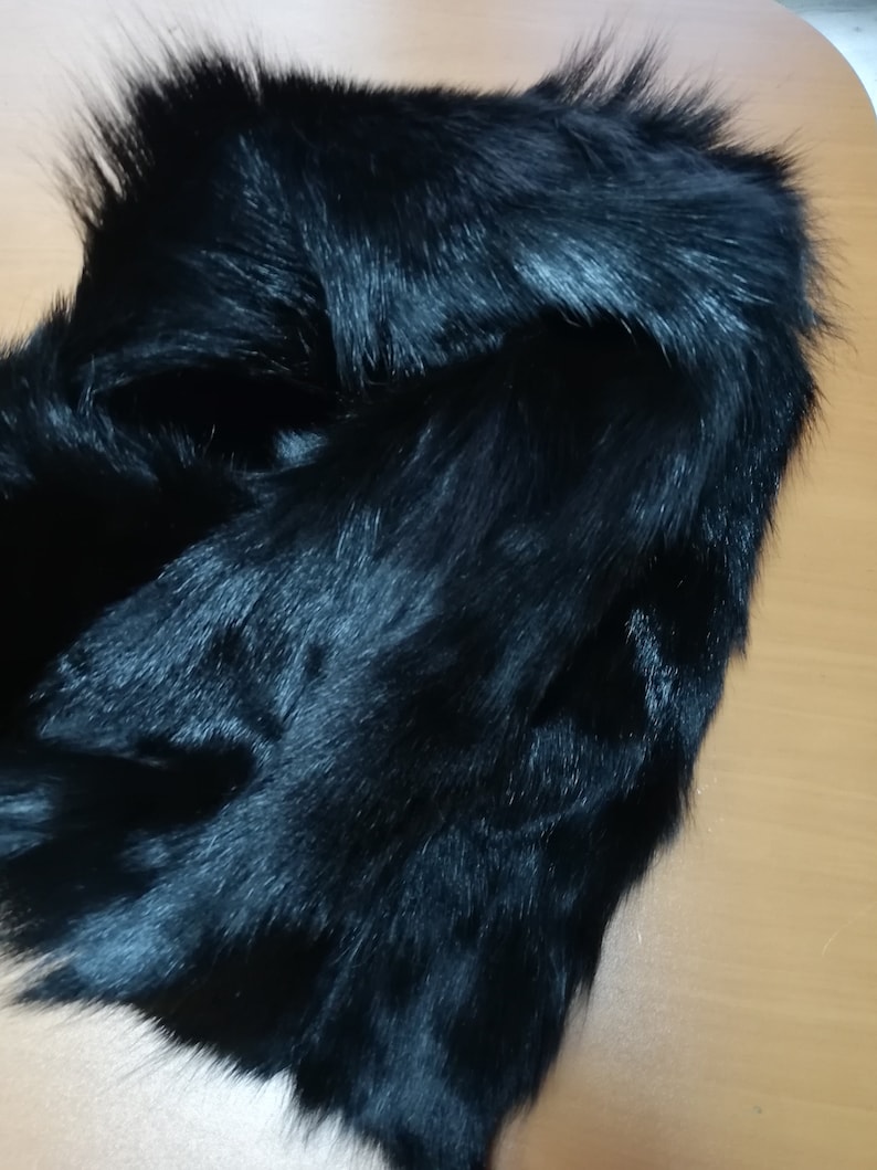 BLACK hair on patchwork Goat skin pelt hide leather HU18