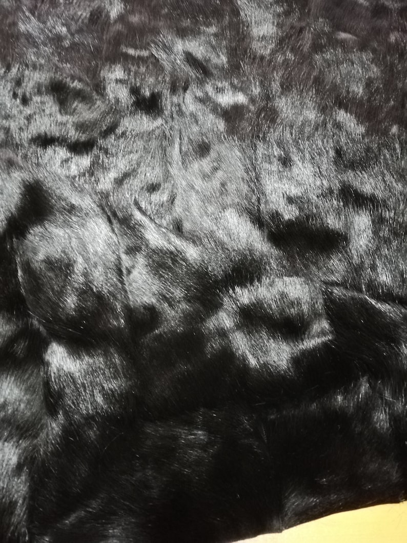 BLACK hair on patchwork Goat skin pelt hide leather HU18