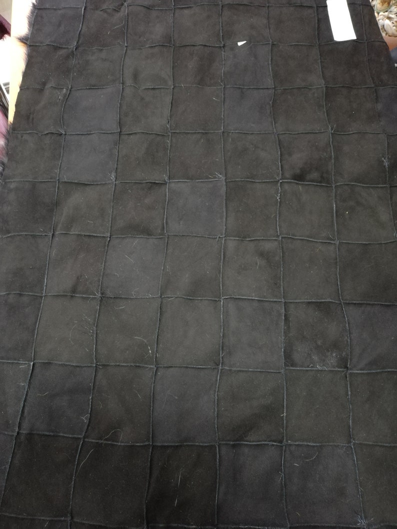 BLACK hair on patchwork Goat skin pelt hide leather HU18