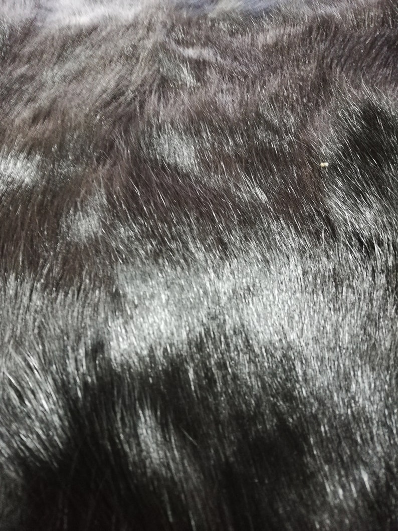 BLACK hair on patchwork Goat skin pelt hide leather HU18