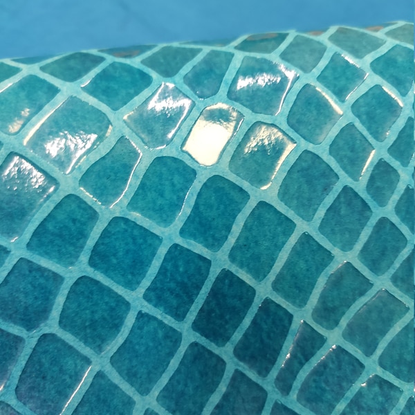 5 pcs BLUE Turtle Tortoise printed vinyl coated distressed  lamb skins skin hide leather SER01