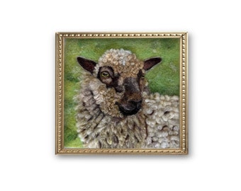 Needle felted Wool Painting of Shetland Sheep, 2D Wool Art, home decor, wall decor, gift, baby, nursery, birthday