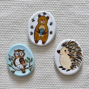 Handmade Clay Animal Fridge Magnets: Hand-Painted Set of 3